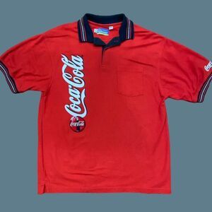 Riverside Vintage Y2K Coca-Cola Cotton Polo Shirt Red Black Men's Size Large
